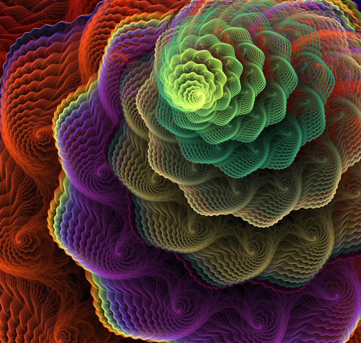 Vibrant Fractal Spiral in Rainbow Hues