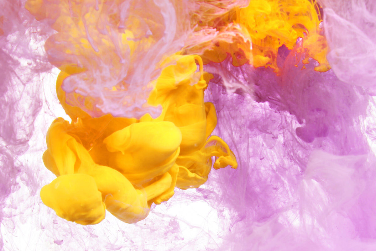Vibrant Yellow & Lavender Ink in Water Art Print