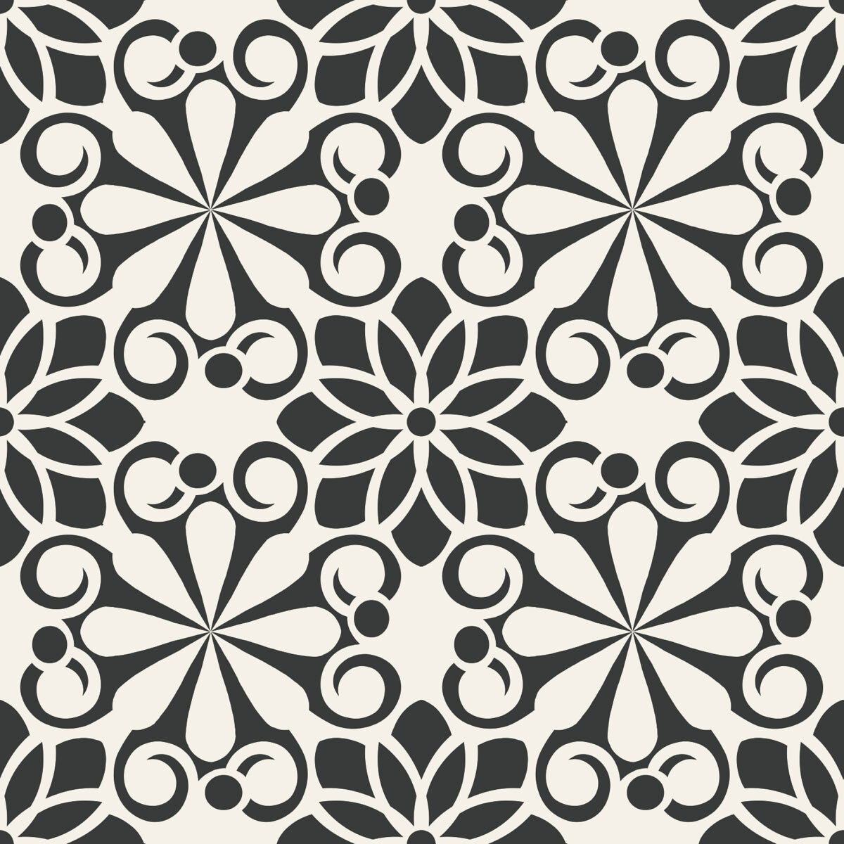 Vintage Monochrome Floral Stretch Ceiling – Classic Pattern Design