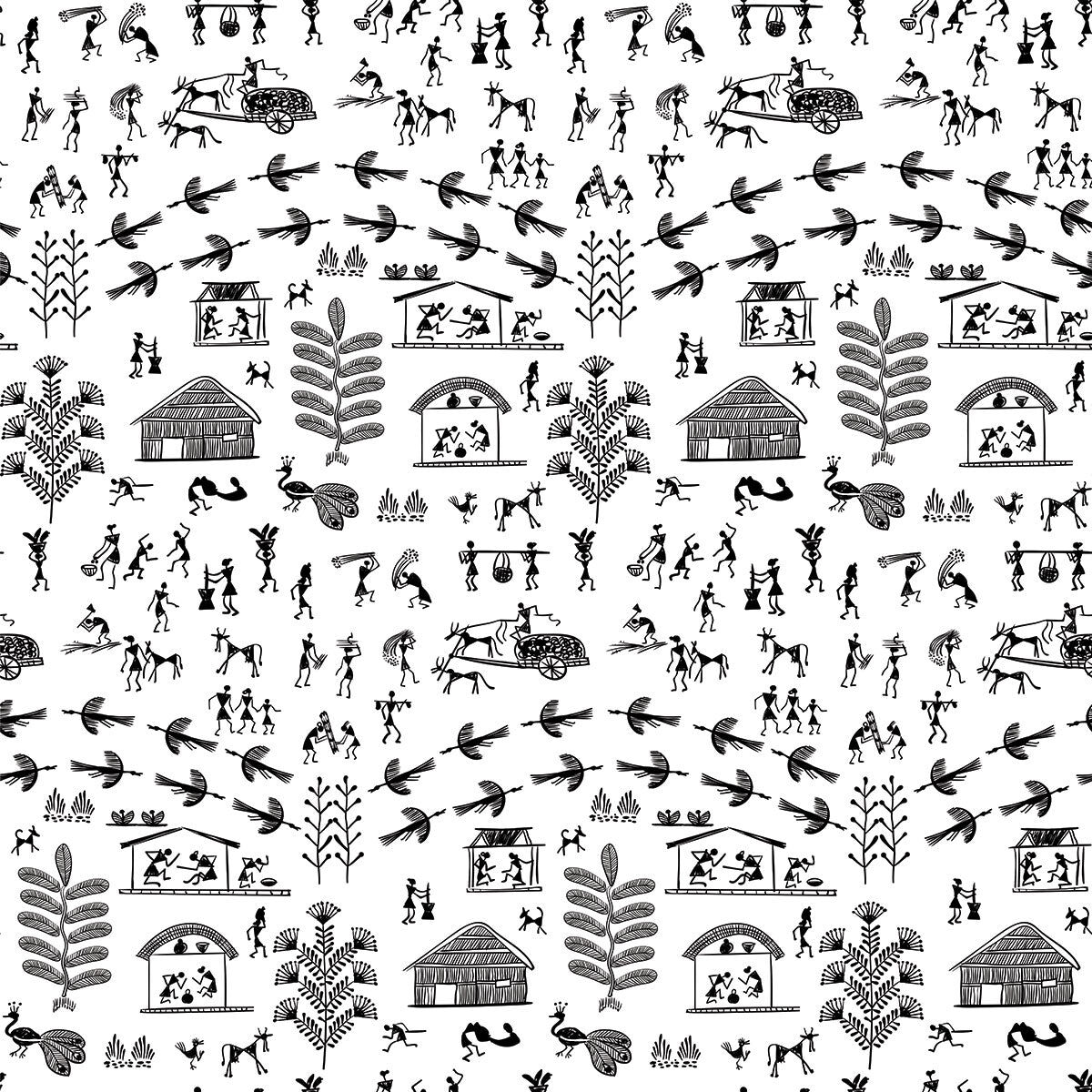 Warli Tribal Art Stretch Ceiling – Traditional Indian Folk Pattern